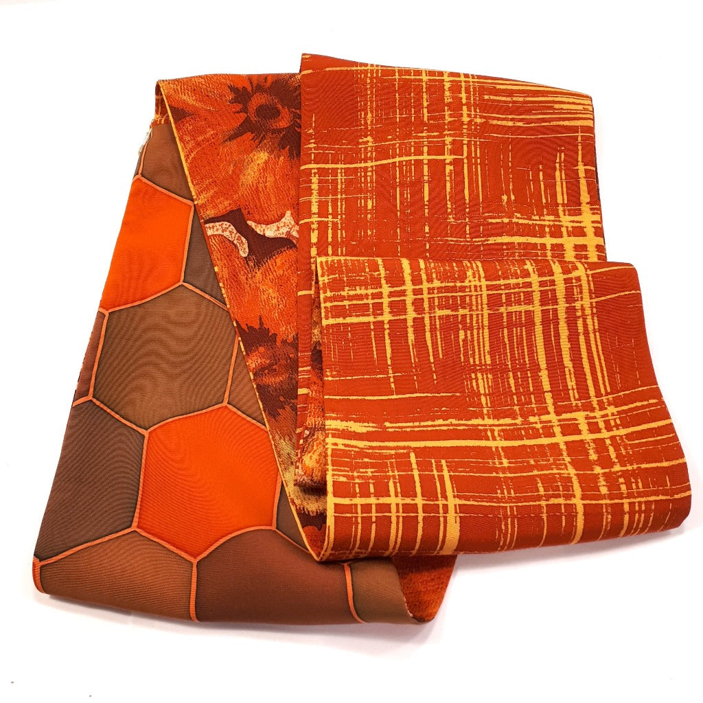 Infinity Silk Scarf - Florals, Honeycomb (Oranges, Golds & Browns)