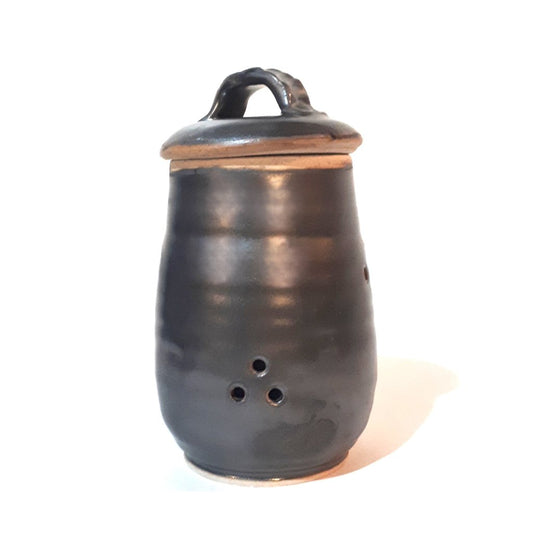 Pottery Garlic Jar - Black glaze