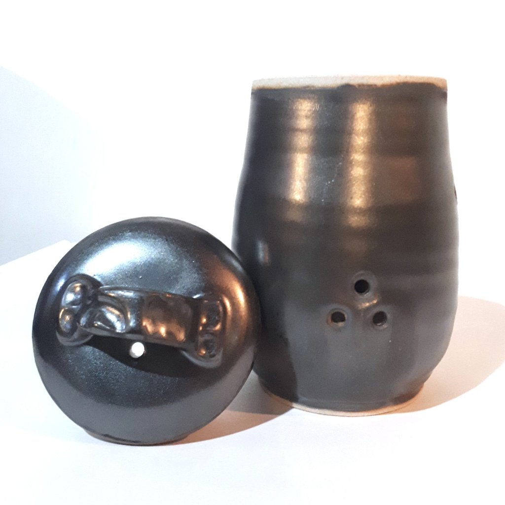 Pottery Garlic Jar - Black glaze