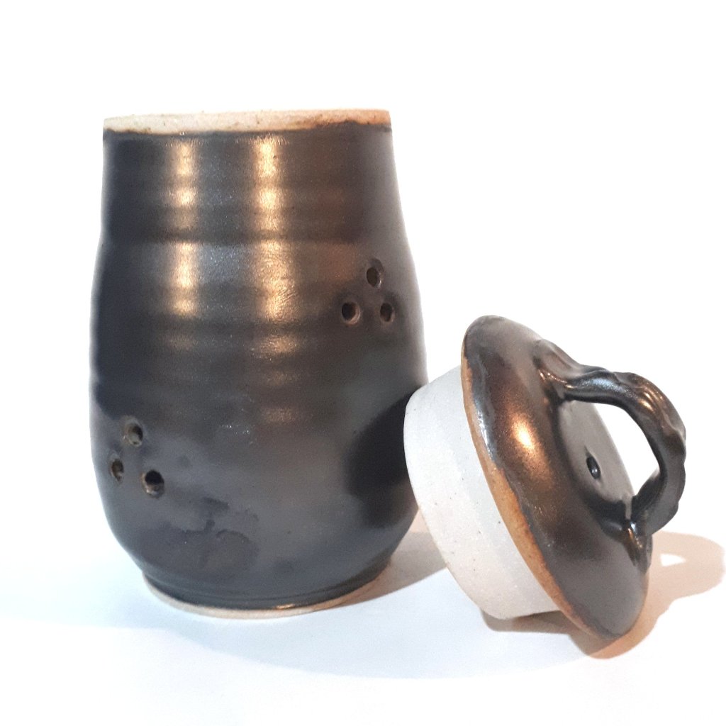 Pottery Garlic Jar - Black glaze