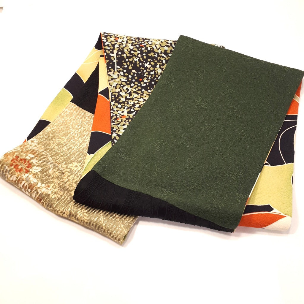 Infinity Silk Scarf - Geese, Florals, Abstract Designs (Black, Greens & Orange)