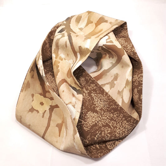 Infinity Silk Scarf - Landscape & Branches (Brown, Pale Yellow, Hints of Green)