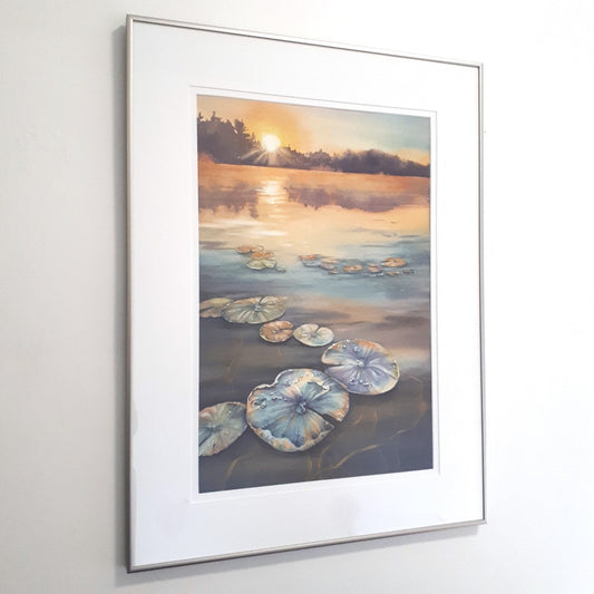 Framed Original Watercolour Painting - STEPPING STONES INTO SUNRISE