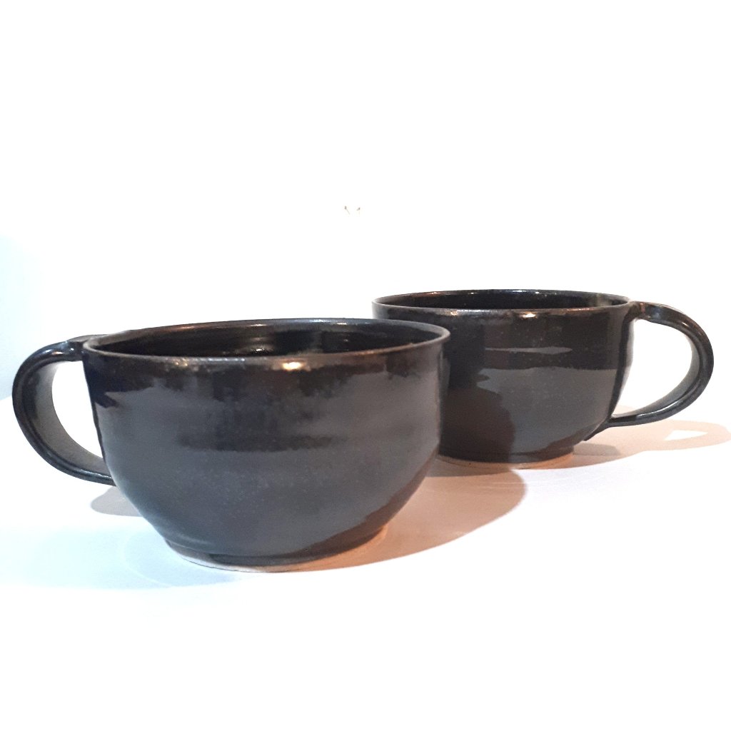 Pottery Latte Mug - Black - Set of Two