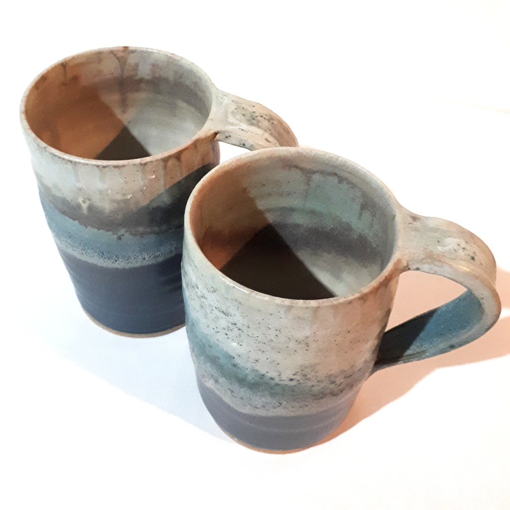 Pottery Mugs - Set of Two - Water Blues