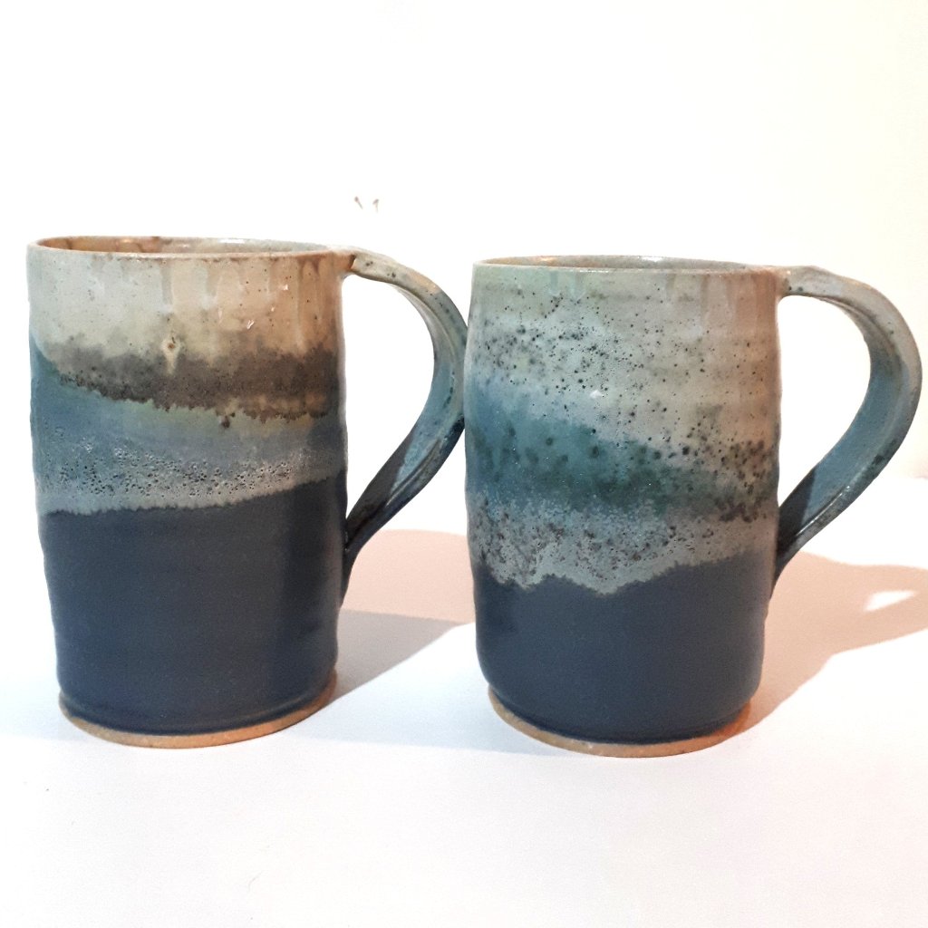 Pottery Mugs - Set of Two - Water Blues