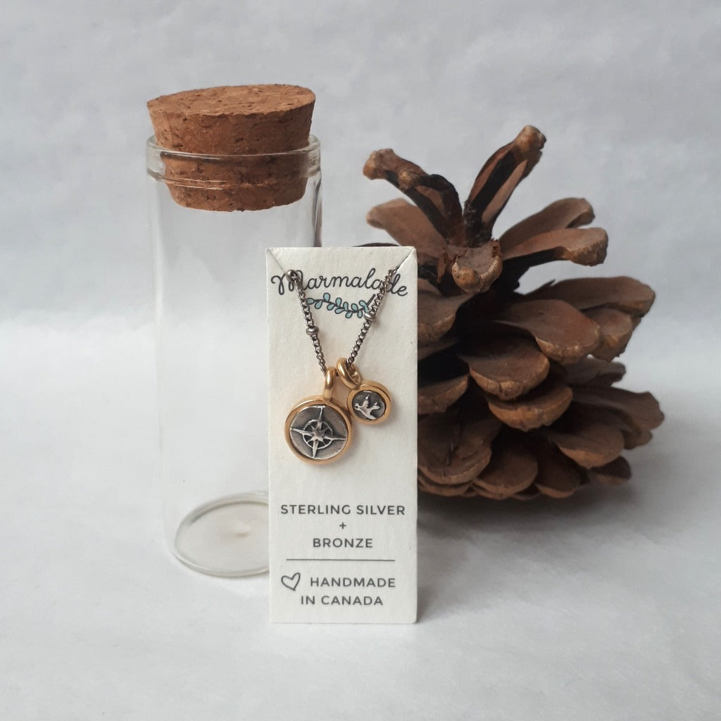 Two-Charm Necklace - Compass and Bird