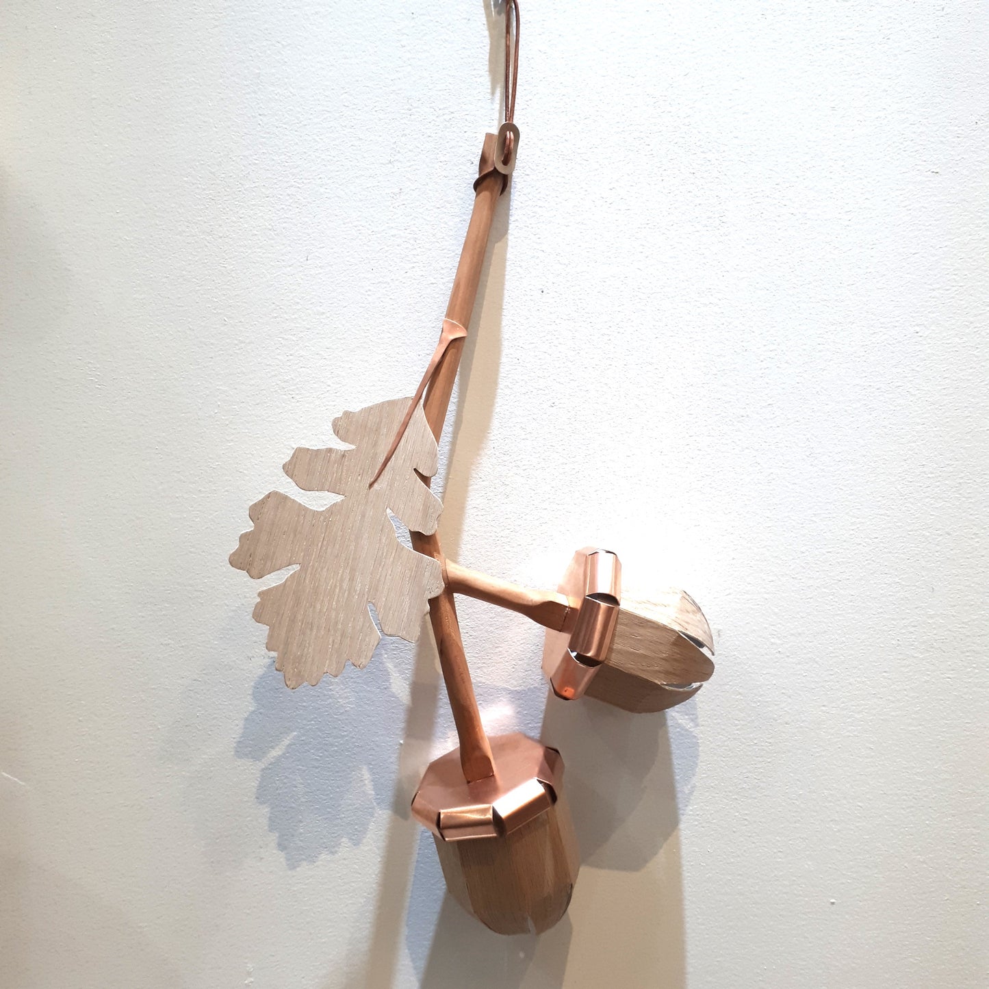 Sculpture - Copper & Oak Pair of Acorns
