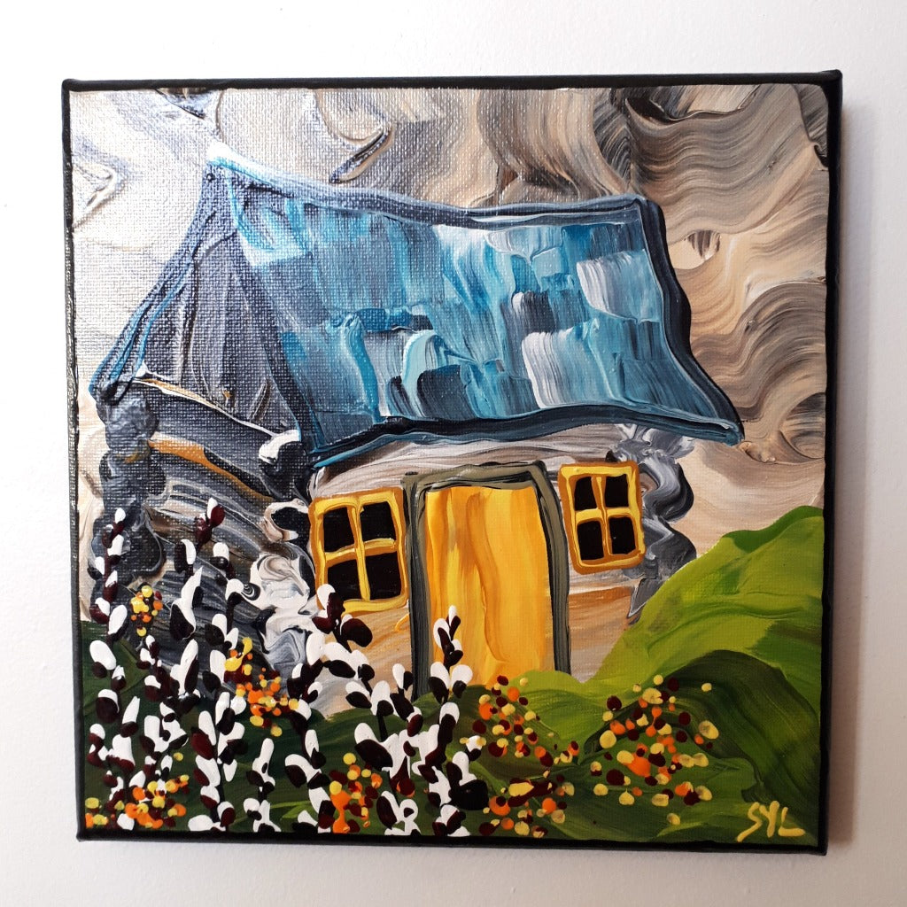 Original Acrylic Painting - PUSSY WILLOW CABIN