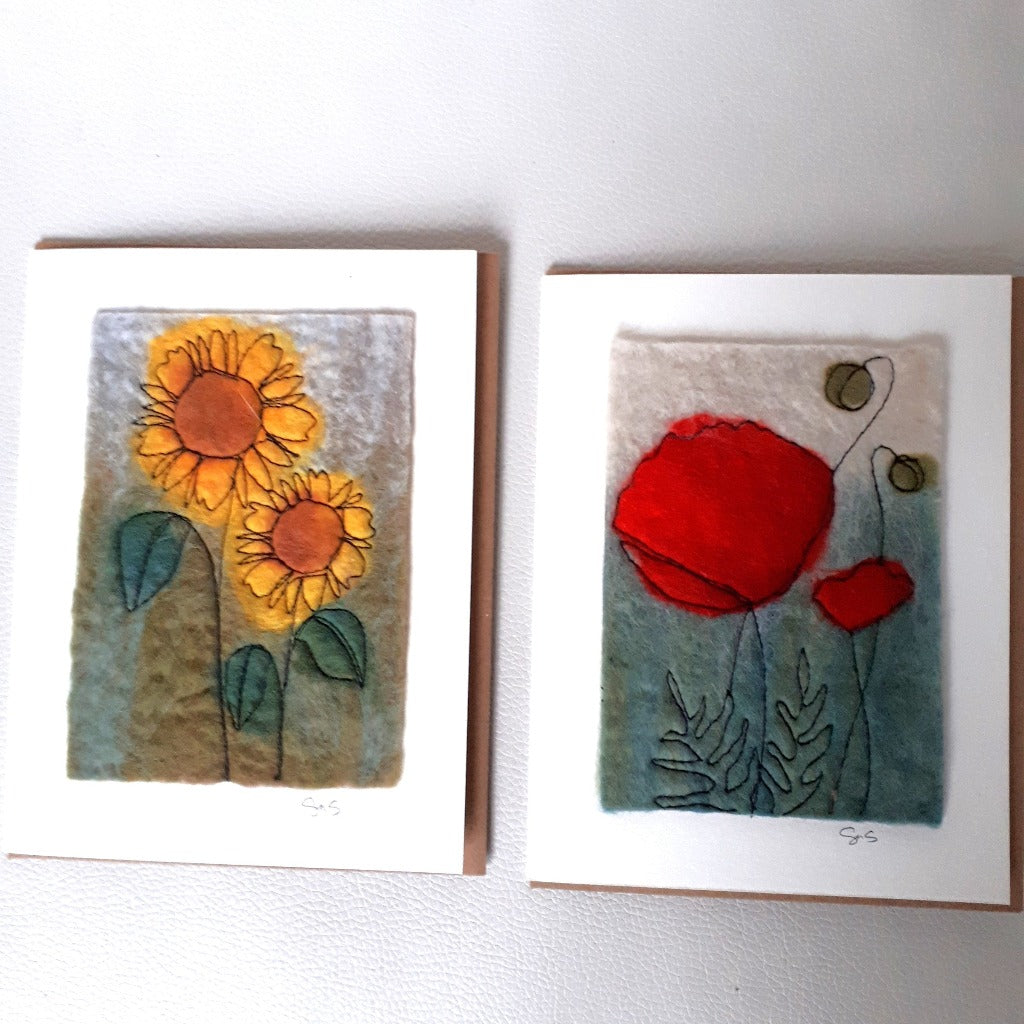 Felt & Fibre Cards - Poppies or Sunflowers