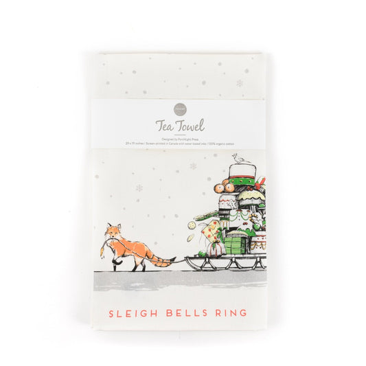 Tea Towel - Sleigh Bells Ring (Fox pulling sled)