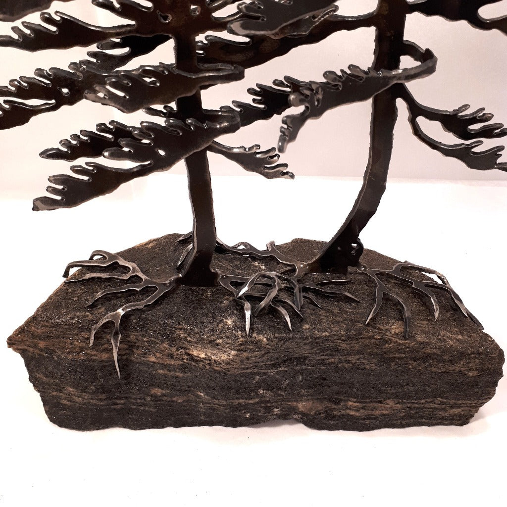 Steel Two-Tree Sculpture (340) on Canadian Rock