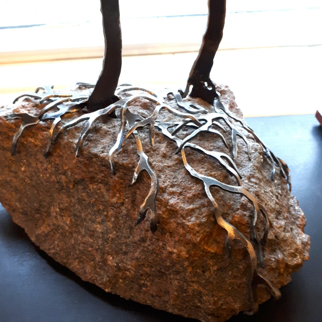 Steel Two-Tree Sculpture on Canadian Rock (410)
