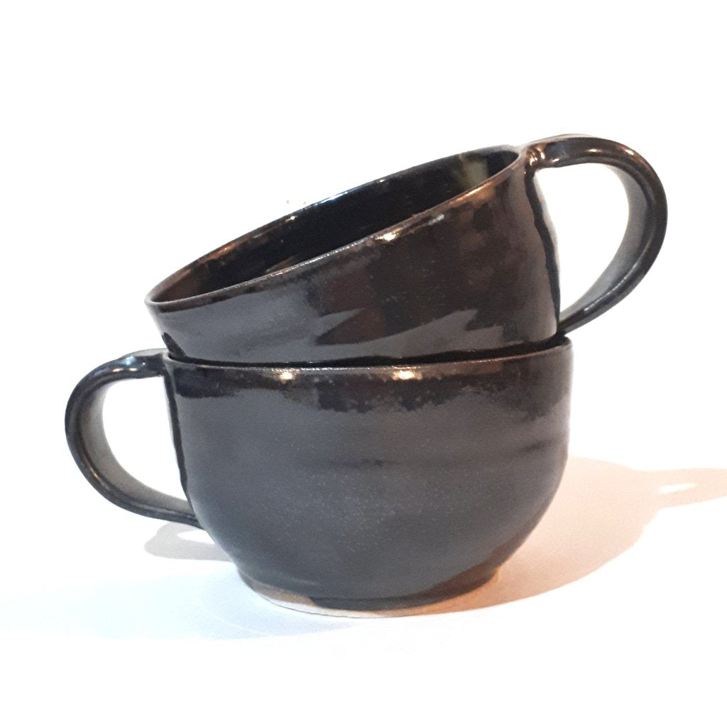 Pottery Latte Mug - Black - Set of Two