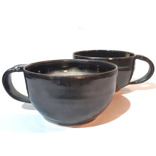 Pottery Latte Mug - Black - Set of Two