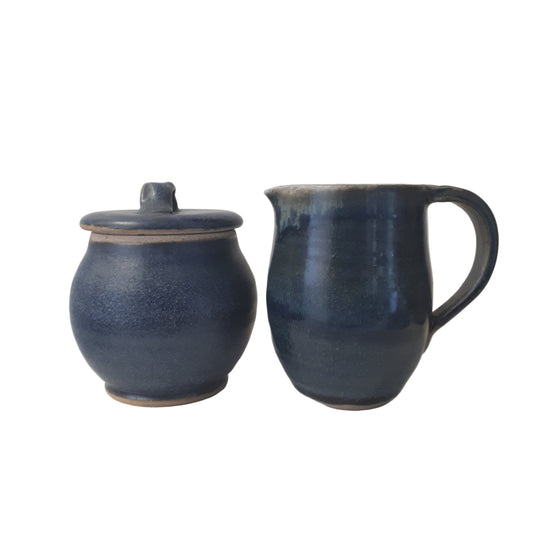 Pottery Cream & Sugar - Navy Blue