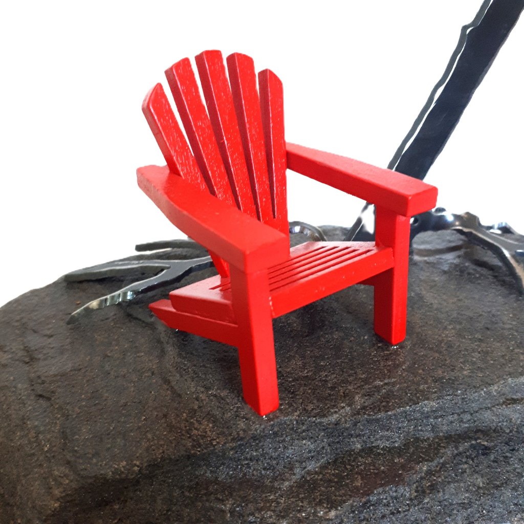 Steel Tree Sculpture with Red Adirondack/Muskoka Chair on Canadian Rock