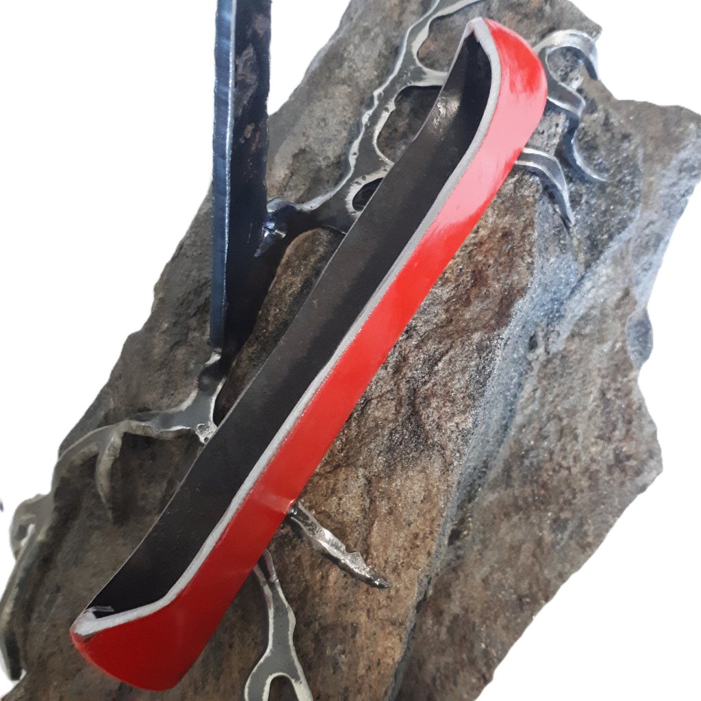 Steel Tree Sculpture with Red Canoe (300) on Canadian Rock