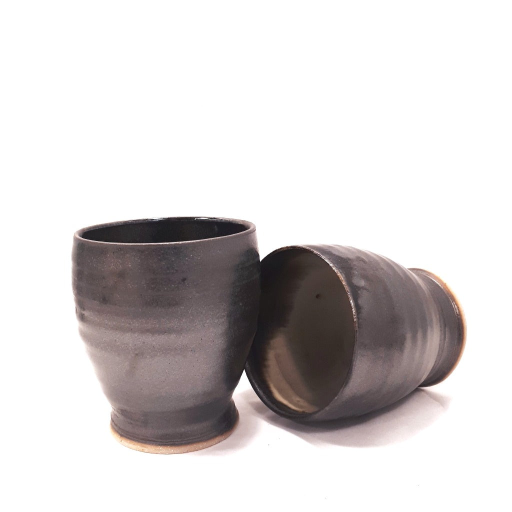 Pottery Wine/ Whiskey Cups - Set of Two - Black