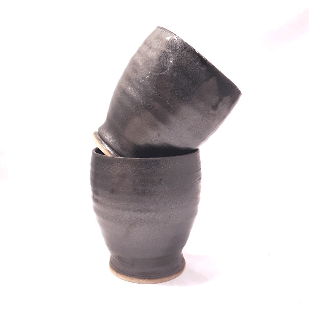 Pottery Wine/ Whiskey Cups - Set of Two - Black