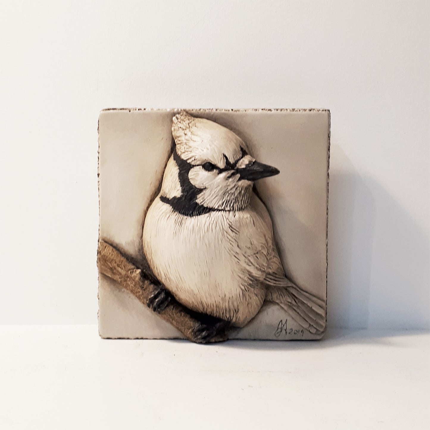 Limited Edition BLUE JAY (4x4) Black & White - Sculpted Cast Hydrostone