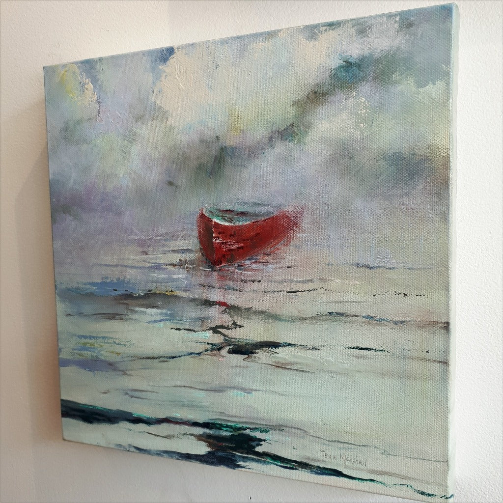 Original Oil Painting - RED BOAT IN MIST
