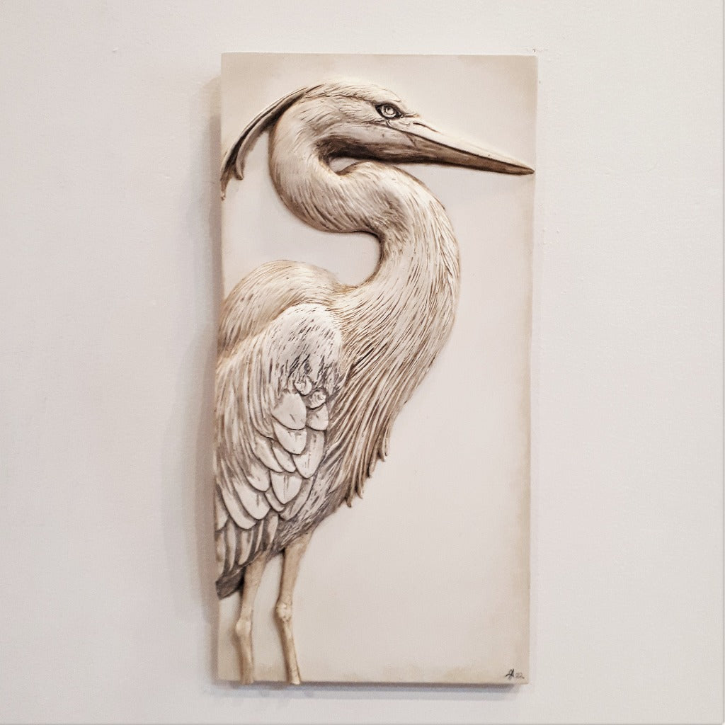 Limited Edition (25) HERON (antique finish) - Sculpted Cast Handpainted Hydrostone