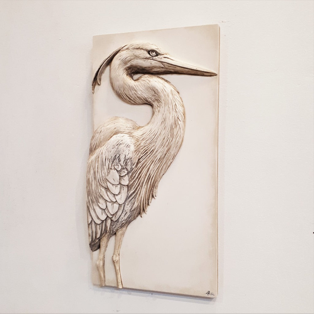 Limited Edition (25) HERON (antique finish) - Sculpted Cast Handpainted Hydrostone