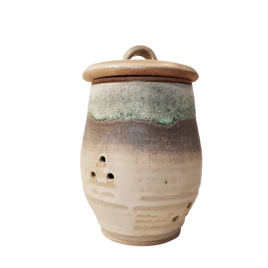 Pottery Garlic Jar - Turquoise & Toast Glaze