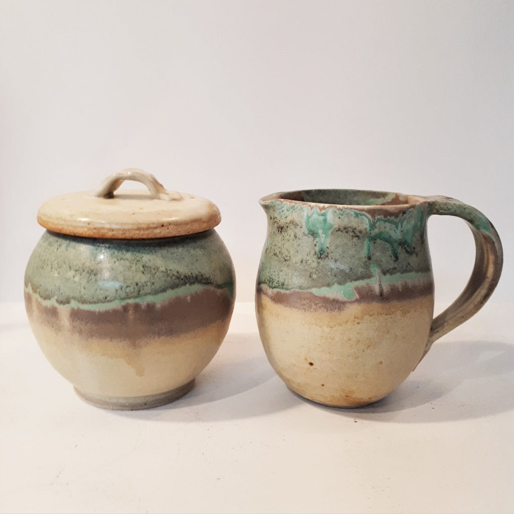 Pottery Cream & Sugar - Turquoise & Toast or Dark Blue