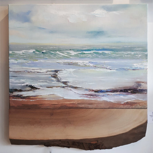 Original Oil Painting and Walnut Live-Edge - A DAY AT PORT FRANK'S BEACH