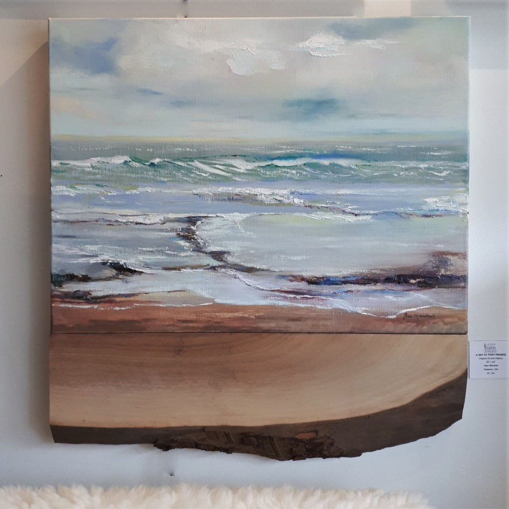 Original Oil Painting and Walnut Live-Edge - A DAY AT PORT FRANK'S BEACH