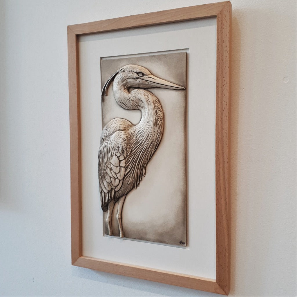 Framed Limited Edition (25) HERON (antique finish) - Sculpted Cast Handpainted Hydrostone