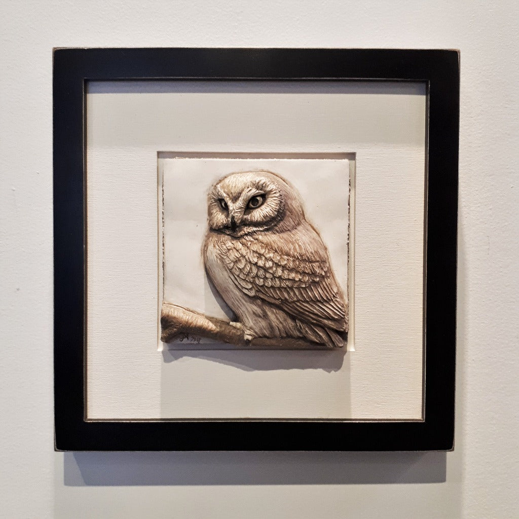 Limited Edition OWL - Framed Sculpted Cast Handpainted Hydrostone