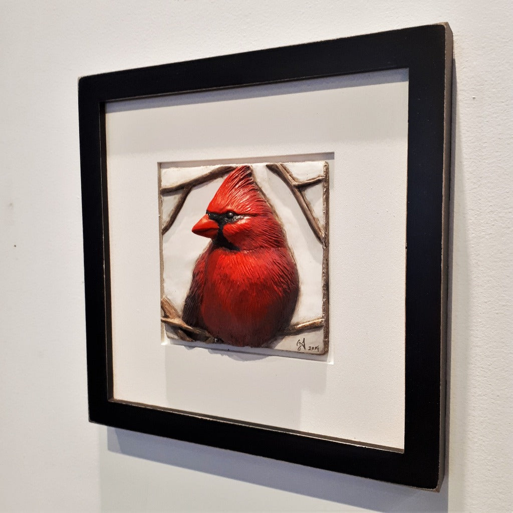 Limited Edition CARDINAL - Framed Sculpted Cast Handpainted Hydrostone