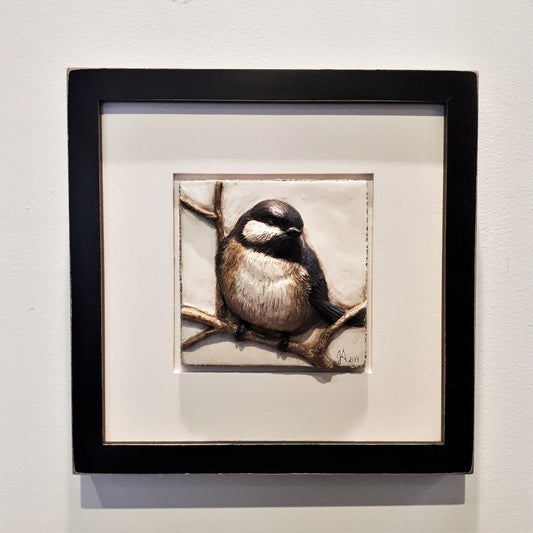 Limited Edition CHICKADEE - Framed Sculpted Cast Handpainted Hydrostone