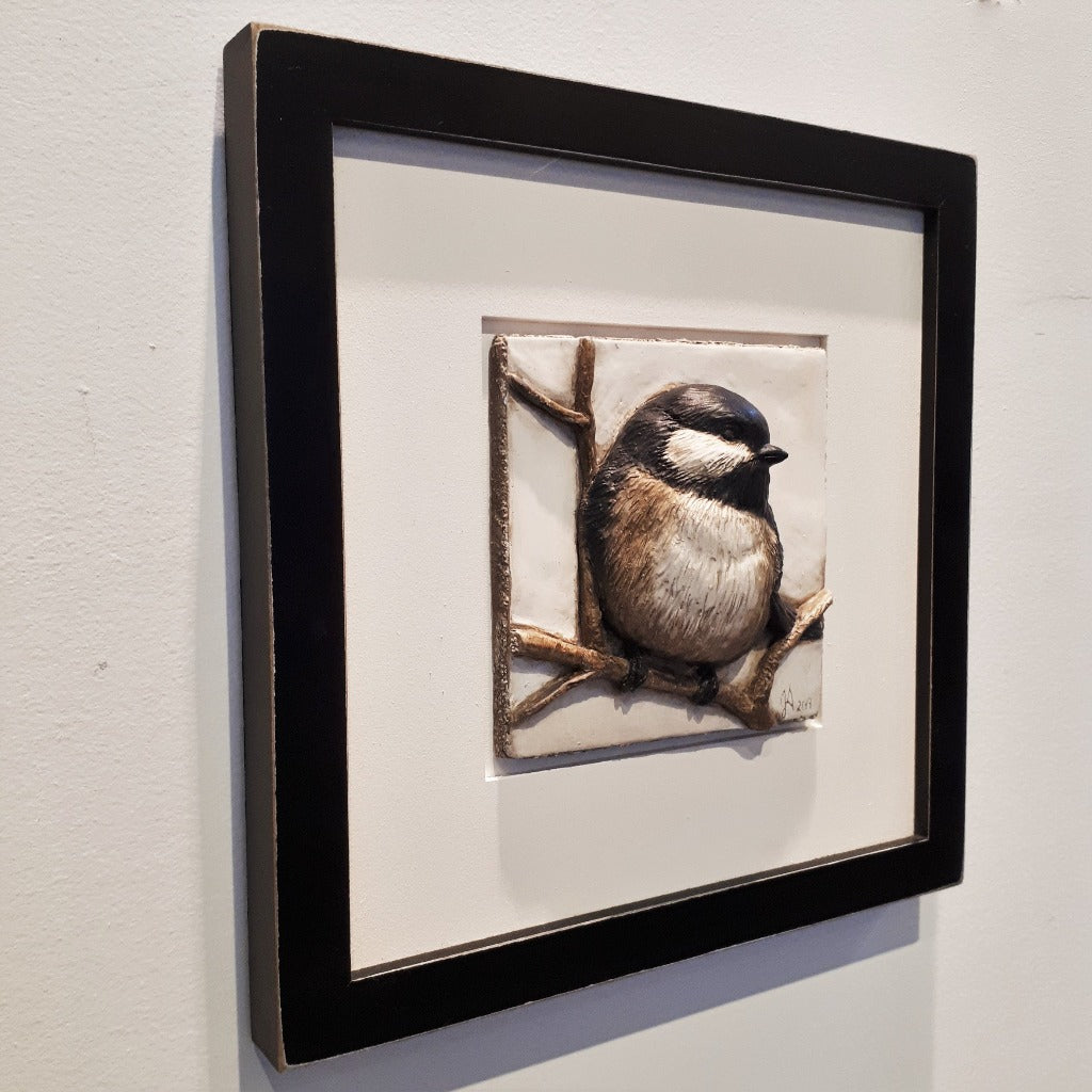 Limited Edition CHICKADEE - Framed Sculpted Cast Handpainted Hydrostone
