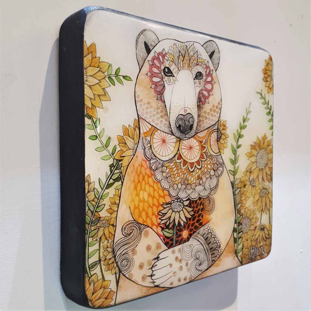 Original Ink and Pencil on wood under Resin - GOLDIE THE POLAR BEAR