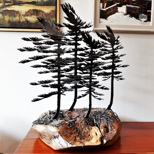 Cut-Steel Sculpture 1400 - Four Trees on Ash