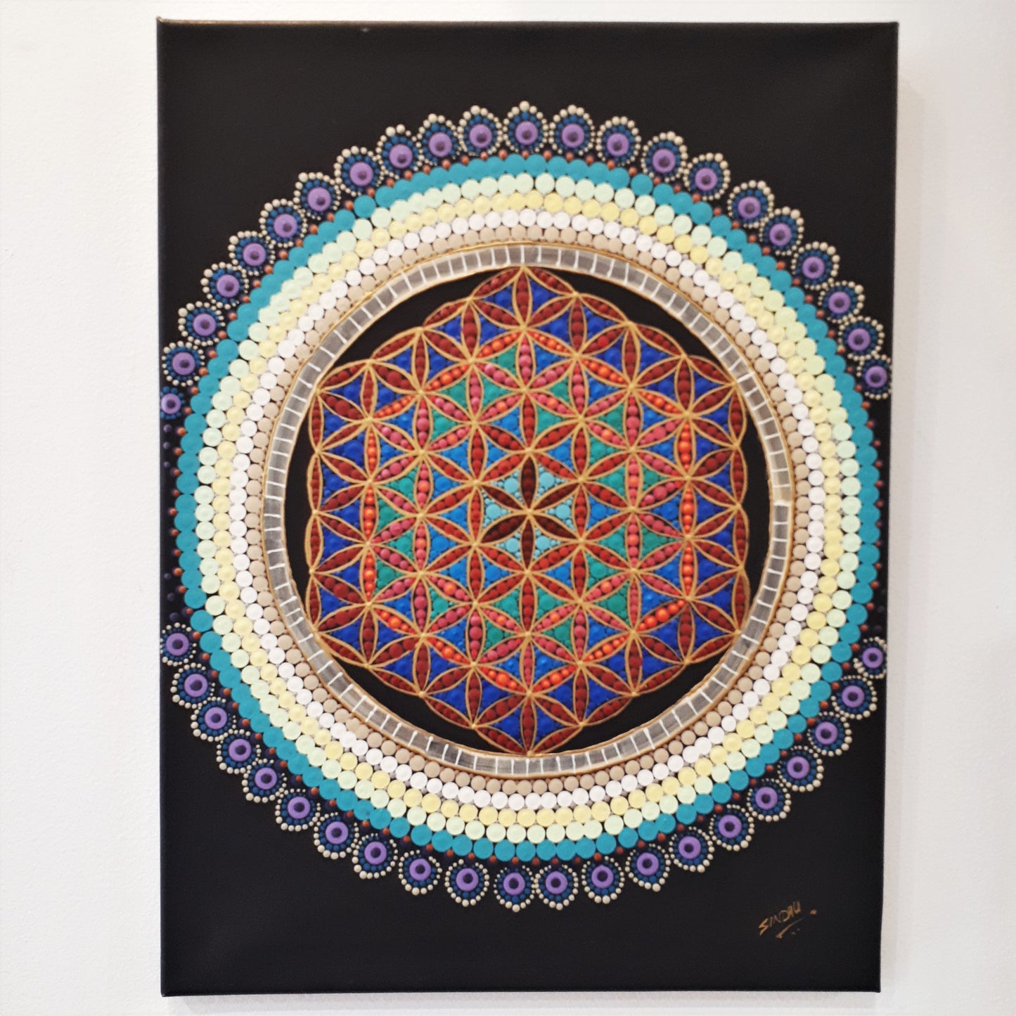 Original Painting - FLOWER OF LIFE - Dot Mandala Art on Canvas