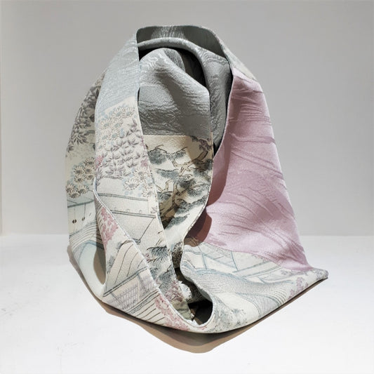 Infinity Silk Scarf - Soft Greens & Pink (Landscape)