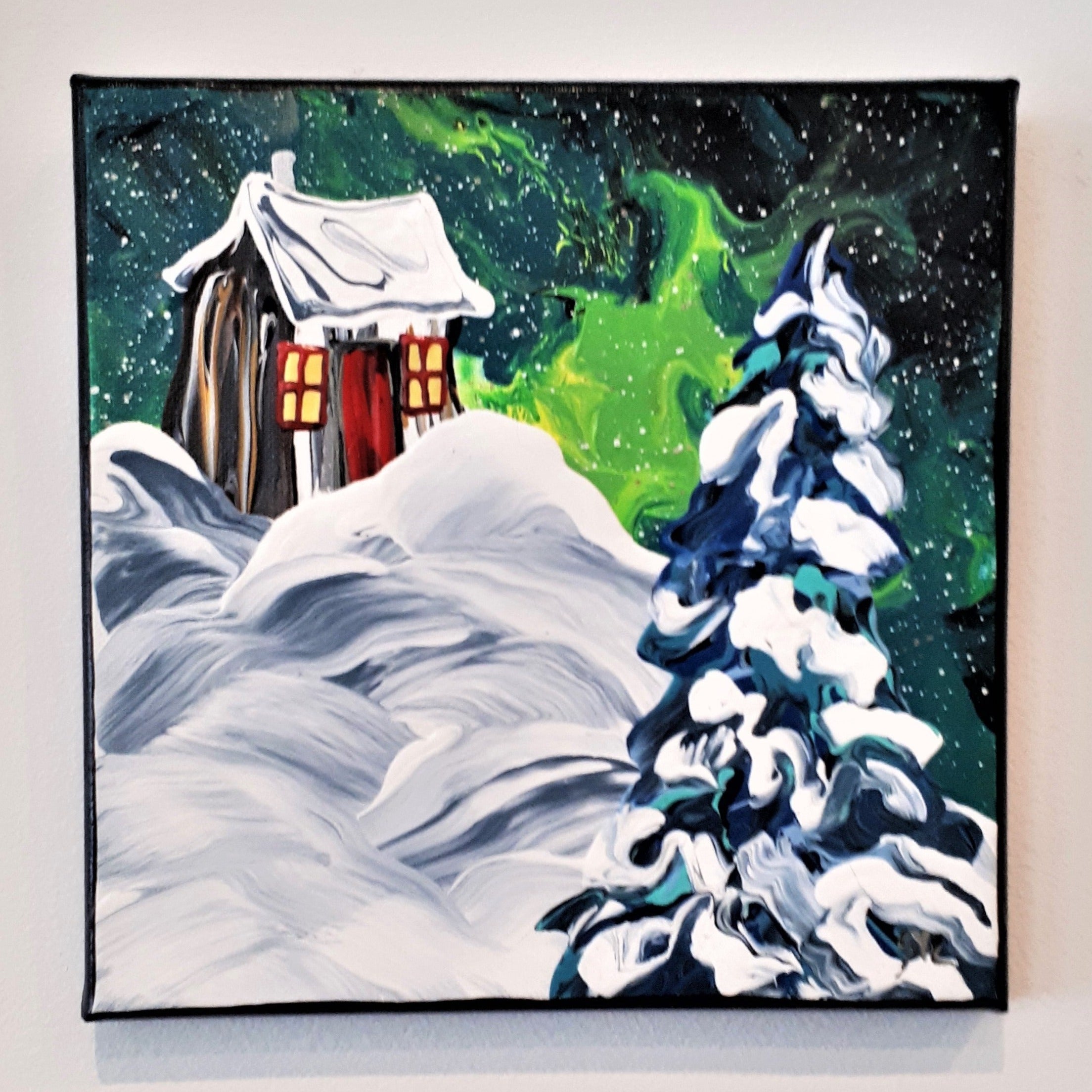 Original Acrylic Painting NORTHERN LIGHTS Green or Red