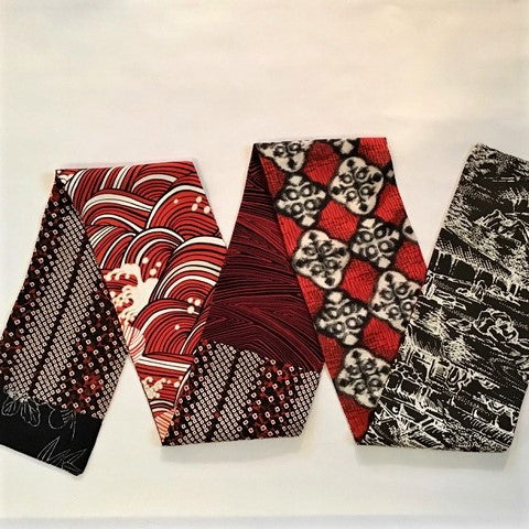 Silk Scarf - Black, Red, White (shibori, waves, Meissen, landscape)