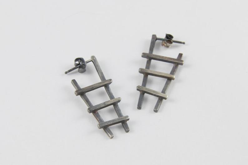 Earrings - Oxidized Silver Ladder