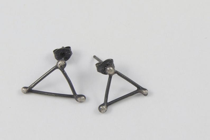 Earrings - Oxidized Silver Triangle Studs