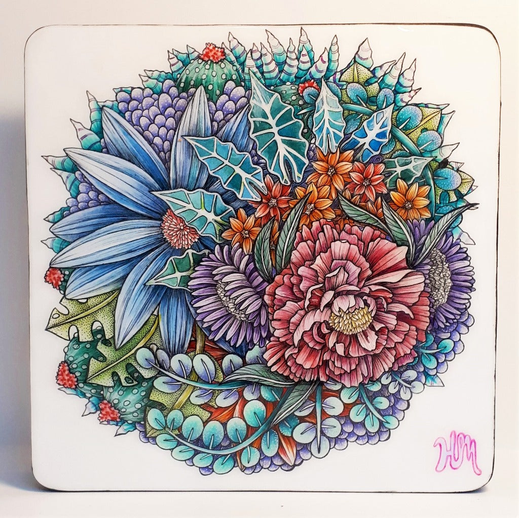 Original coloured pencil, ink and watercolour floral painting by Canadian Artist Hanna Mark