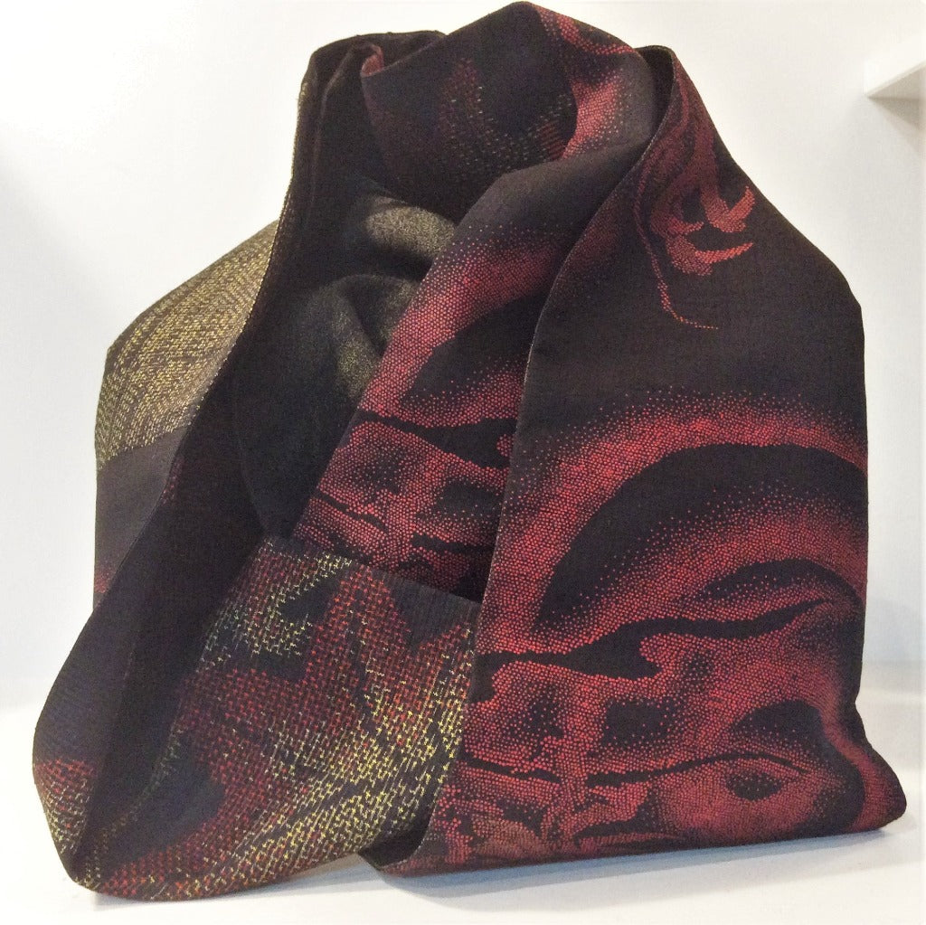 Infinity Silk Scarf - Dragon, Maple Leaves, Meisen (black, red and green)