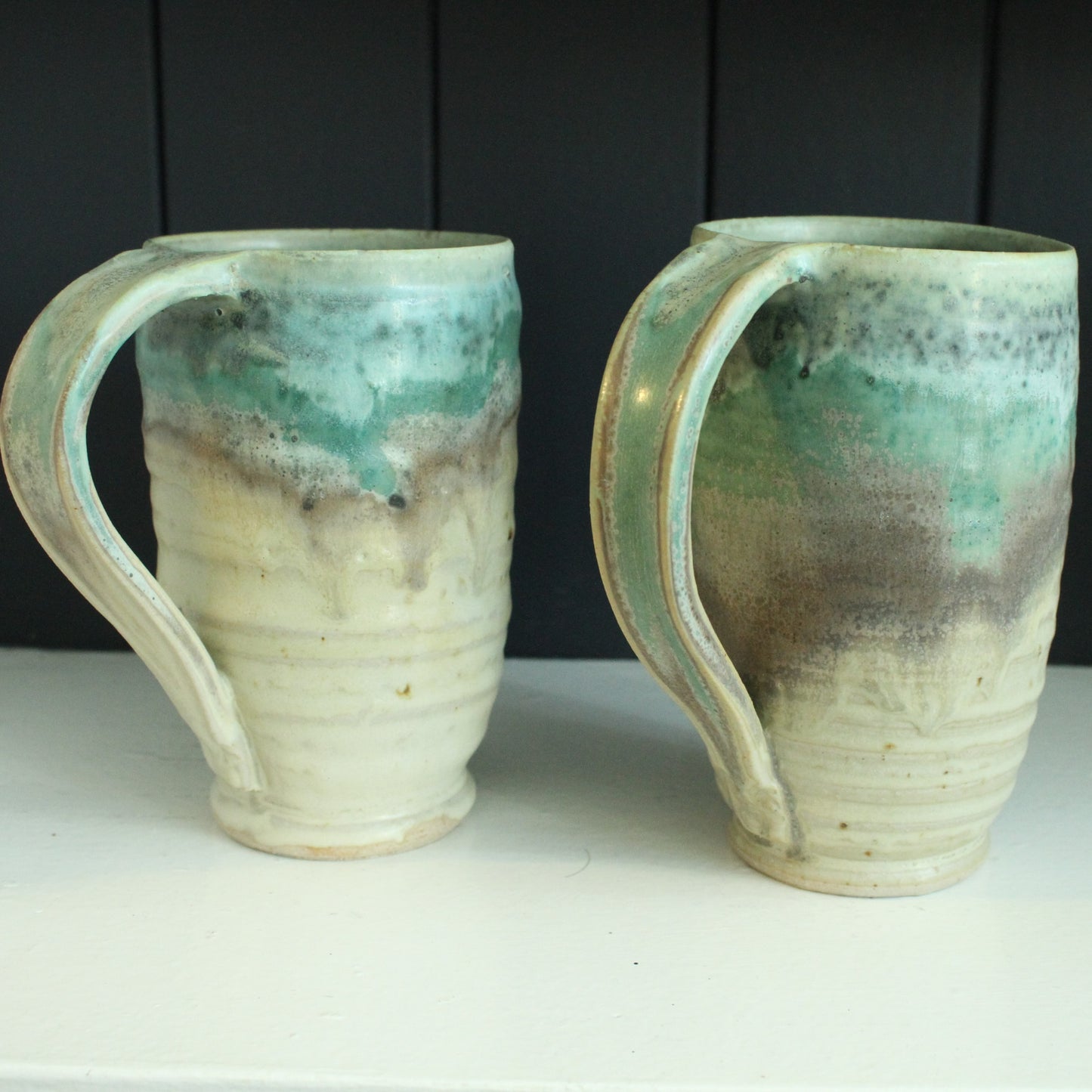 Pottery Mugs - Set of Two - Turquoise and Toast