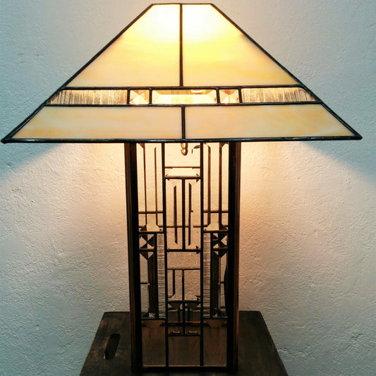 Beveled Glass and Copper Lamp