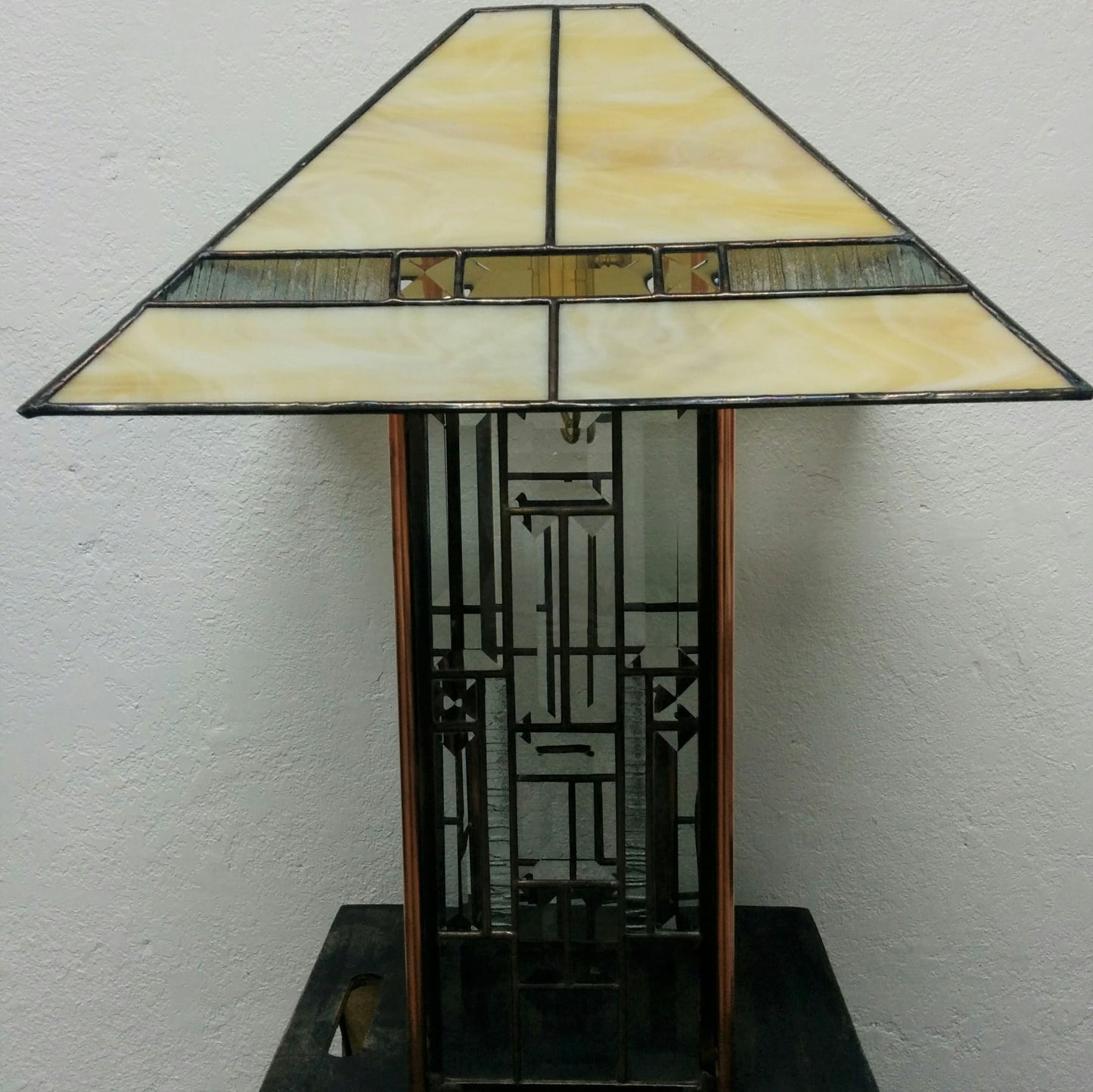 Beveled Glass and Copper Lamp